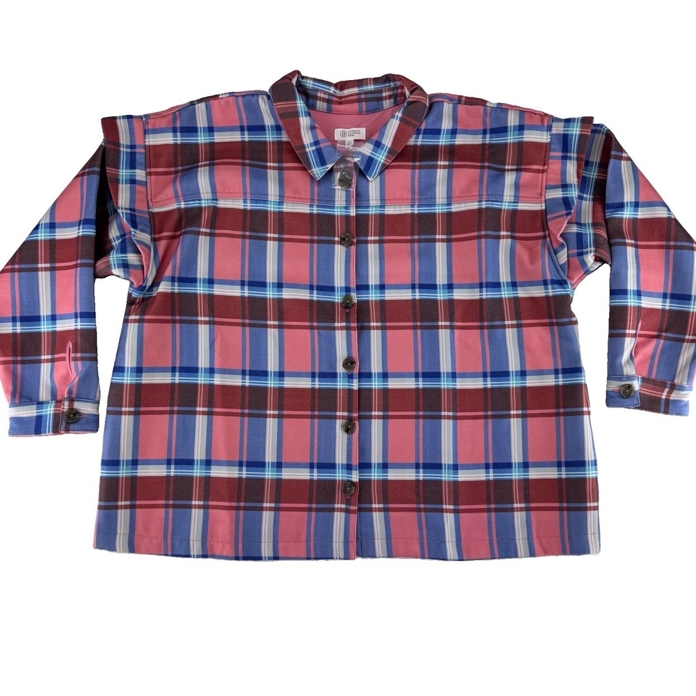 Candace Cameron Bure Ruffle Sleeve Shirt Jacket Shacket 2X Blossom Plaid